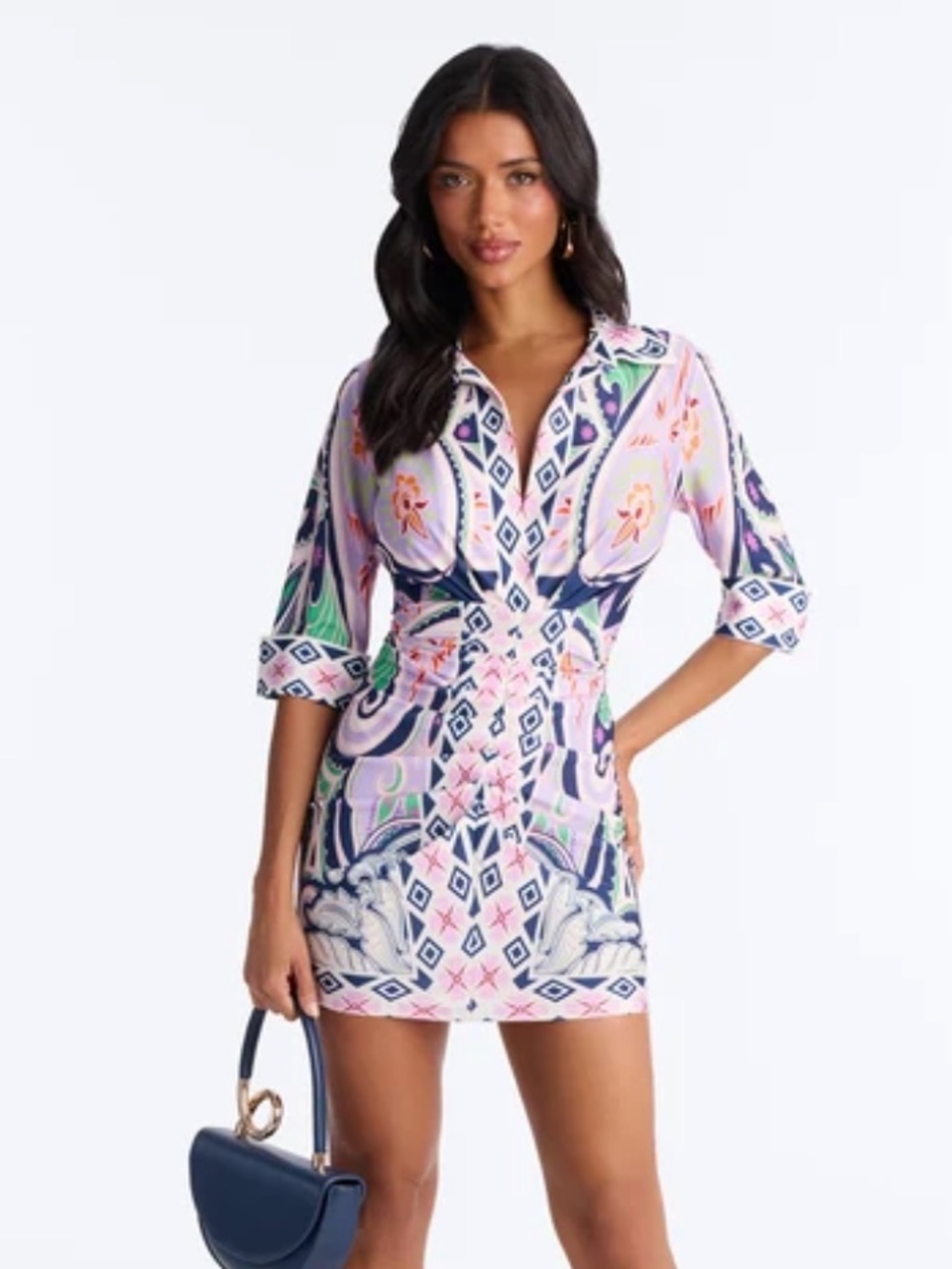 Fashion nova printed ruched purple mini dress nwt s